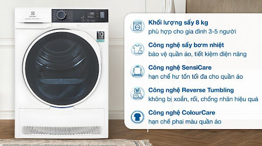 Máy Sấy Quần Áo Electrolux 8kg EDH803J5WCR